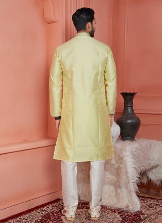 Men Yellow Brocade Kurta Pyjama with Pintex Work