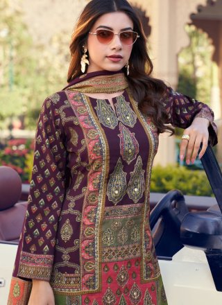 Mesmeric Purple Modal Salwar Suit with Print and Zari Work