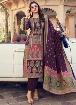 Mesmeric Purple Modal Salwar Suit with Print and Zari Work