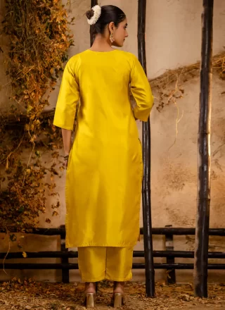Miraculous Yellow Silk Salwar Suit with Embroidered Work