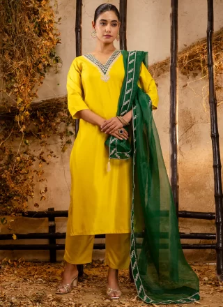 Miraculous Yellow Silk Salwar Suit with Embroidered Work