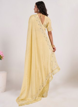 Mirror and Swarovski Work Chinon Contemporary Sari In Yellow