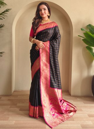 Modern Black Silk Contemporary Saree