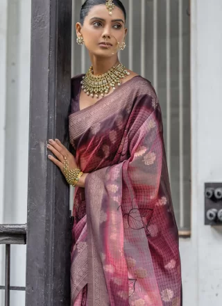 Modern Multi Colour Silk Trendy Saree with Floral Patch, Woven and Zari Work