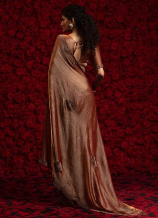 Modern Rust Chiffon Satin Traditional Saree