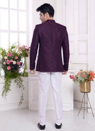 Modernistic Purple Imported Jodhpuri Jacket with Buttons Work