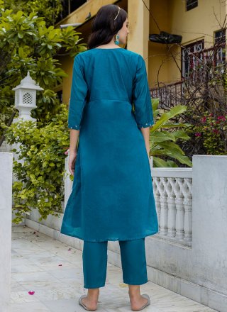 Modest Blue Chanderi Pant Style Suit