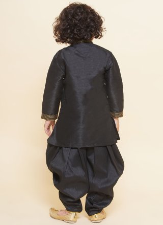 Monumental Black Dupion Silk Dhoti Kurta with Embroidered Work