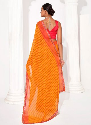 Monumental Orange Georgette Contemporary Sari with Print Work