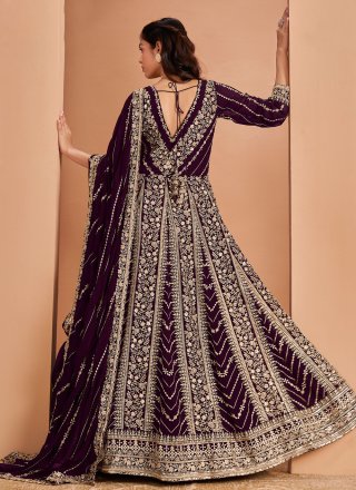 Monumental Wine Faux Georgette Salwar Suit with Embroidered and Sequins Work