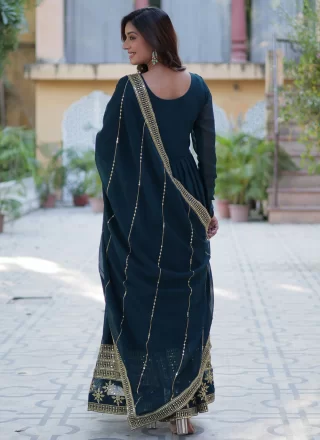 Morpeach and Teal Faux Georgette  Designer Gown