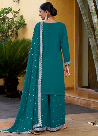 Morpeach and Teal Georgette Salwar Suit