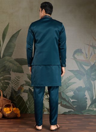Morpeach and Teal Silk Kurta Payjama with Jacket