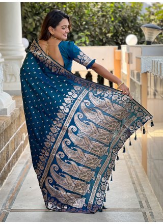 Morpeach Banarasi Silk Jacquard Work Contemporary Sari for Casual