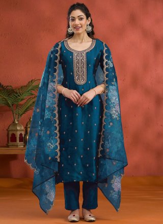Morpeach Booti, Embroidered and Zari Work Vichitra Silk Salwar Suit