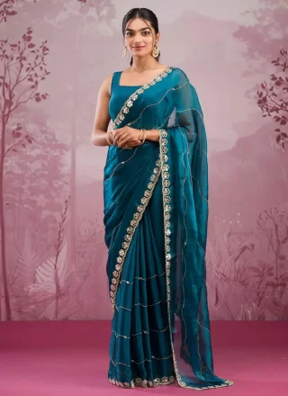 Morpeach Burburry Traditional Saree with Cut, Embroidered, Mirror and Zari Work