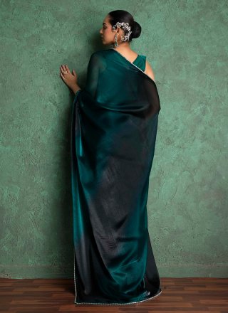 Morpeach Chiffon Plain Work Contemporary Sari for Ceremonial