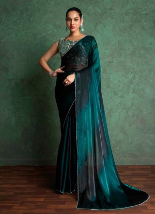 Morpeach Chiffon Plain Work Contemporary Sari for Ceremonial