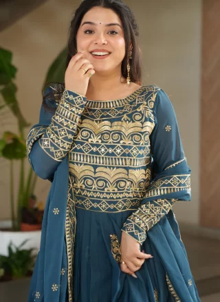 Morpeach Chinon Embroidered, Sequins and Zari Work Gown for Ceremonial