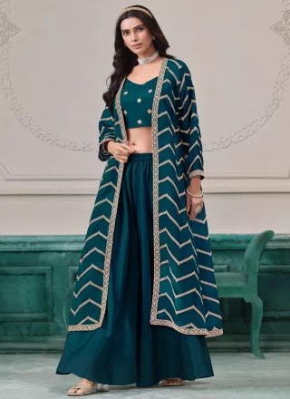 Morpeach Chinon Salwar Suit with Embroidered and Zari Work for Ceremonial