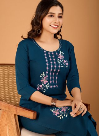 Morpeach Cotton Embroidered Work Designer Kurti