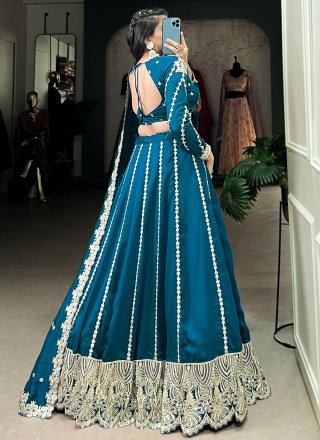 Morpeach Embroidered, Sequins and Thread Work Vichitra Silk A - Line Lehenga Choli