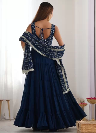 Morpeach Faux Georgette Anarkali Suit with Embroidered Work