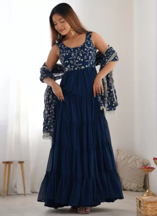 Morpeach Faux Georgette Anarkali Suit with Embroidered Work