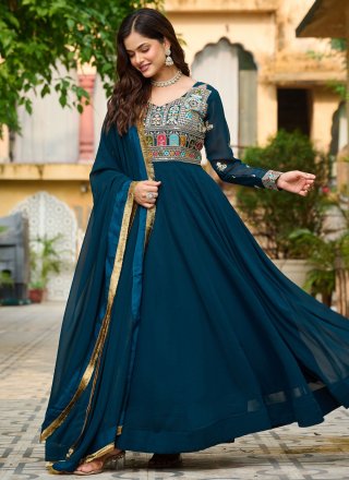 Morpeach Faux Georgette Embroidered, Sequins and Zari Work  Designer Gown