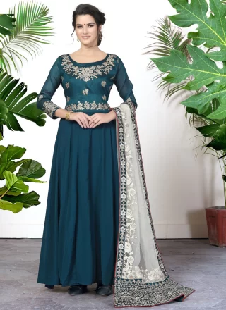 Morpeach Faux Georgette Embroidered, Thread and Zari Work Salwar Suit for Ceremonial