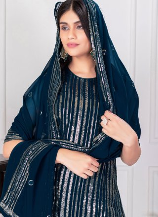 Morpeach Georgette Sequins and Thread Work Readymade Salwar Suit