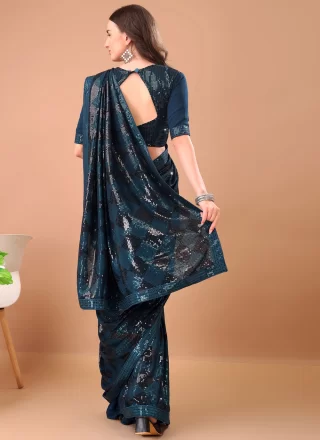 Morpeach Georgette Traditional Saree with Sequins and Thread Work