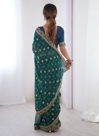 Morpeach Georgette Trendy Saree with Embroidered and Print Work for Casual
