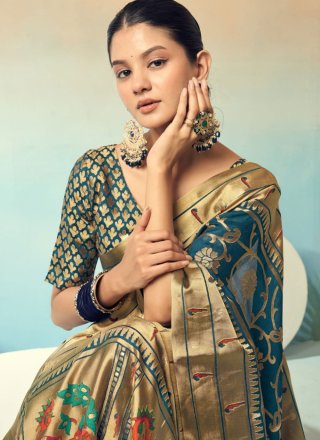 Morpeach Georgette Weaving Work Traditional Saree for Ceremonial
