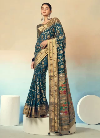 Morpeach Georgette Weaving Work Traditional Saree for Ceremonial
