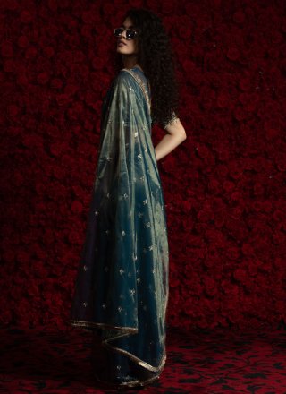 Morpeach Net Booti and Lace Work Traditional Saree