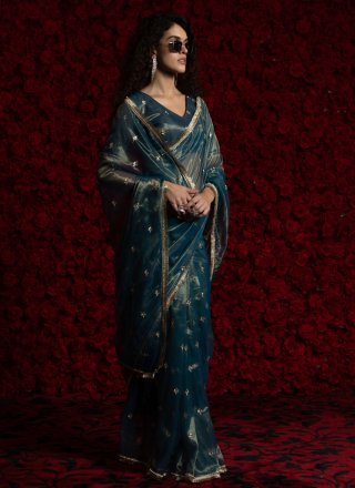 Morpeach Net Booti and Lace Work Traditional Saree