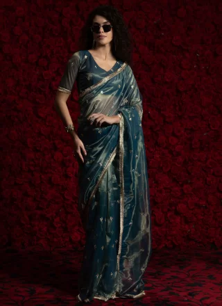 Morpeach Net Booti and Lace Work Traditional Saree