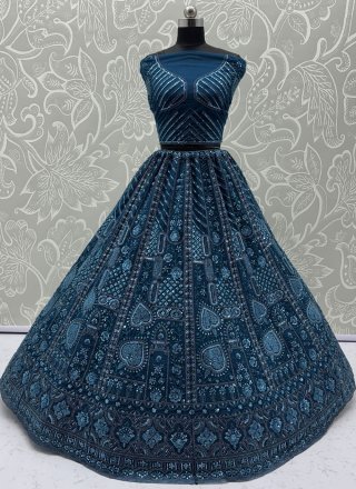Morpeach Net Crystals, Dori, Embroidered, Moti, Sequins and Thread Work A - Line Lehenga Choli for Ceremonial