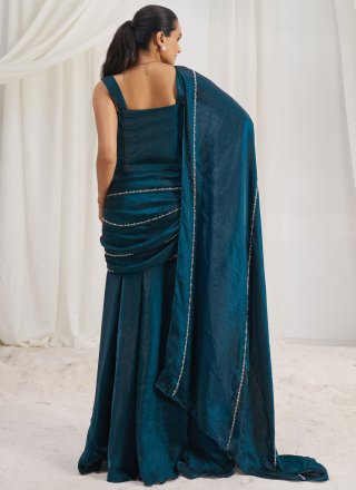 Morpeach Organza Lehenga Style Saree with Fancy Work