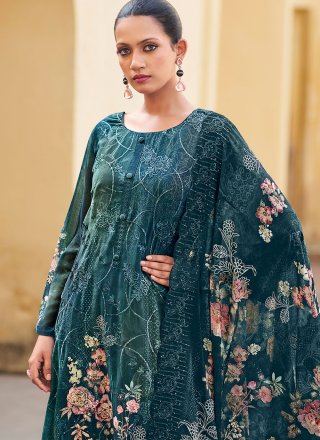 Morpeach Organza Salwar Suit with Digital Print, Floral Patch, Resham and Thread Work for Ceremonial