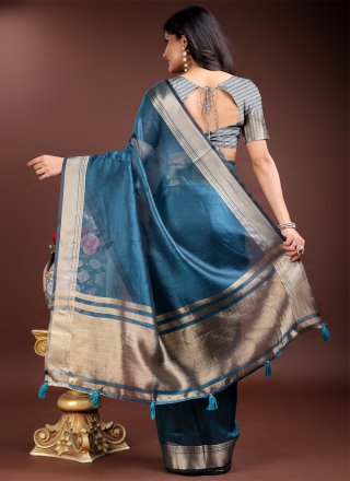Morpeach Organza Weaving Work Classic Sari