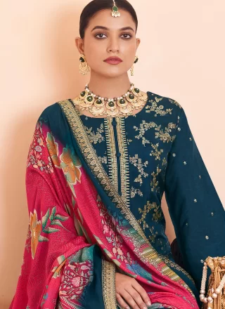 Morpeach Pure Dola Salwar Suit with Embroidered and Jacquard Work