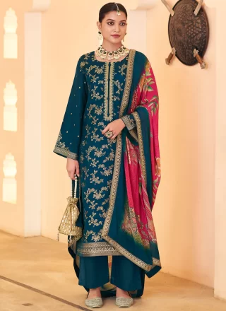 Morpeach Pure Dola Salwar Suit with Embroidered and Jacquard Work