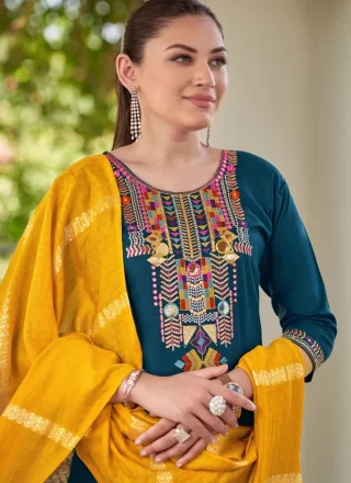 Morpeach Rayon Straight Salwar Suit with Embroidered Work