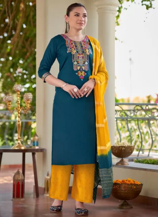 Morpeach Rayon Straight Salwar Suit with Embroidered Work