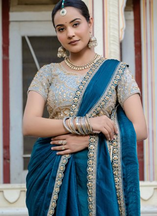 Morpeach Satin Cut, Hand and Lace Work Classic Sari for Women