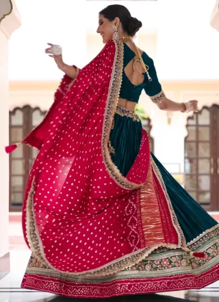Morpeach Satin Fancy and Lace Work Lehenga Choli
