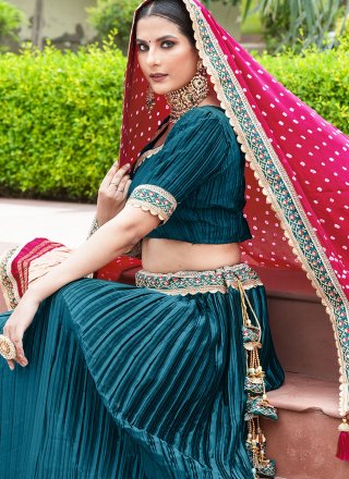 Morpeach Satin Fancy and Lace Work Lehenga Choli