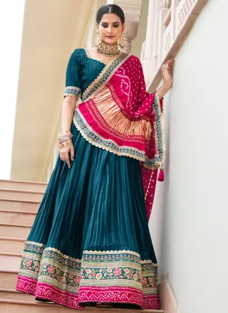 Morpeach Satin Fancy and Lace Work Lehenga Choli